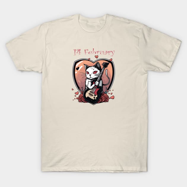 14 Ferbruary Guitarist Cat T-Shirt by MusicianCatsClub